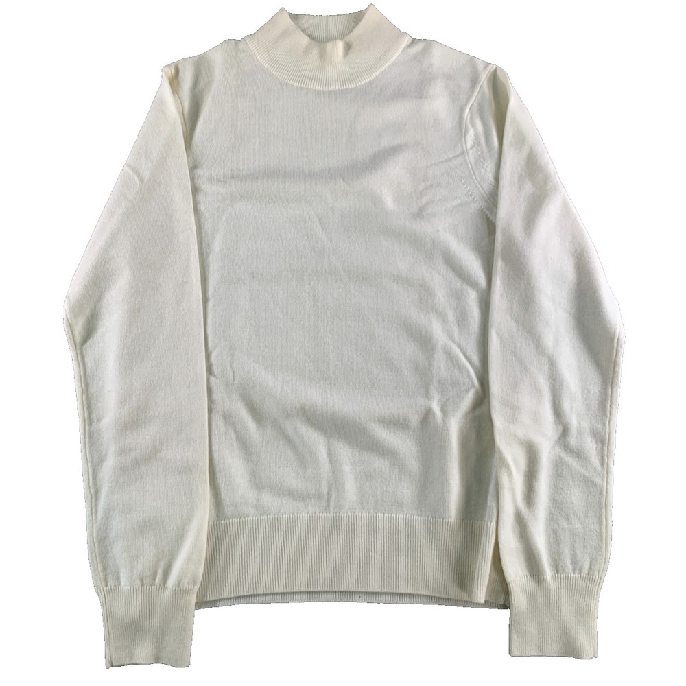 Sandro Paris Women XS Ivory Mock Neck Fine Knit Pullover Sweater Minimalist